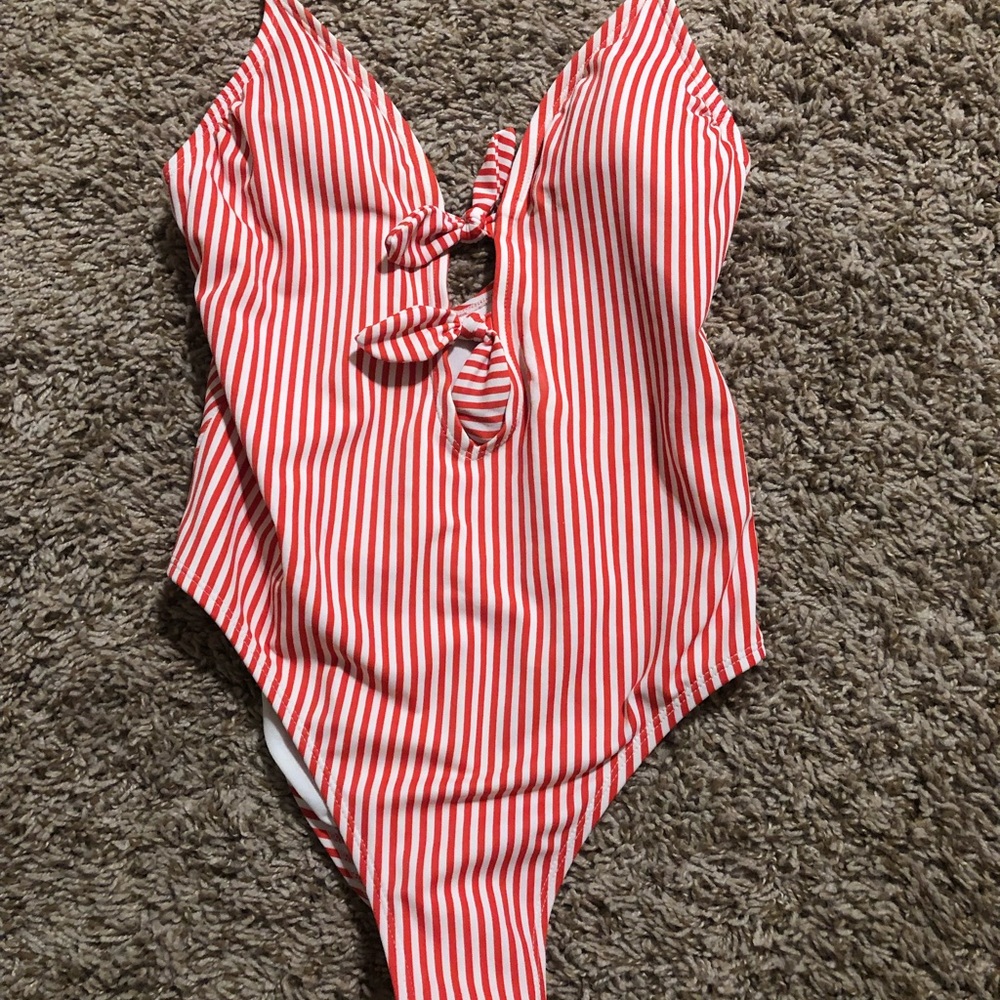 Red and white striped one piece